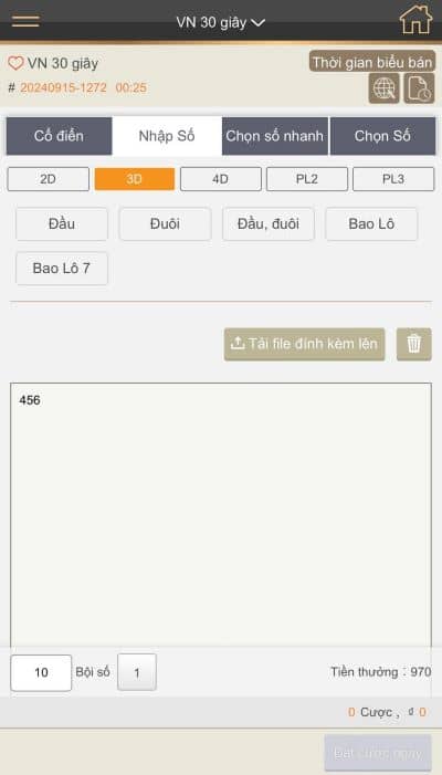 Chọn hình thức cược và nhập số tiền cược Chọn hình thức cược và nhập số tiền cược