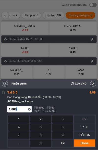 Nhập số tiền cược mong muốn Nhập số tiền cược mong muốn