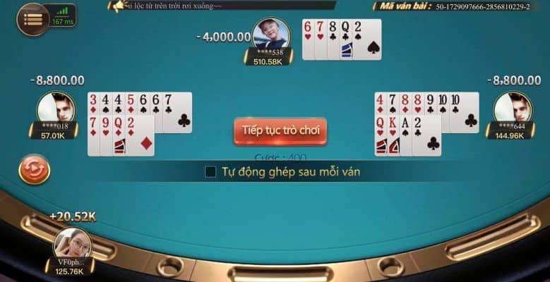 Kết thúc ván bài hệ thống sẽ tự động tính tiền thắng thua Kết thúc ván bài hệ thống sẽ tự động tính tiền thắng thua